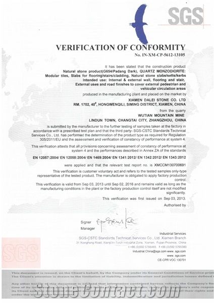 G654 Granite CE Certificate