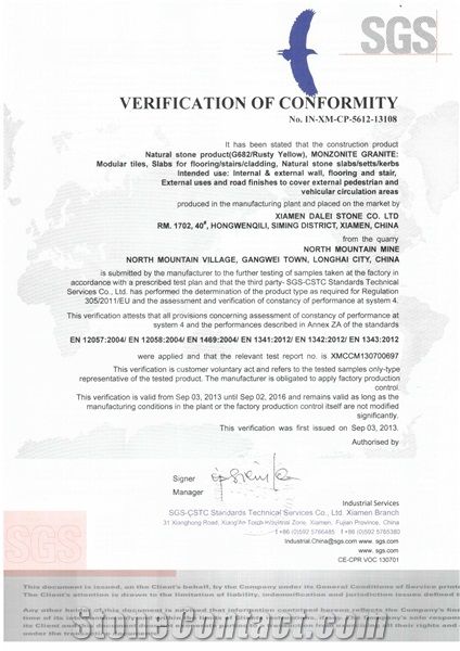 G682 Granite CE Certificate