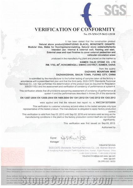G684 Granite CE Certificate