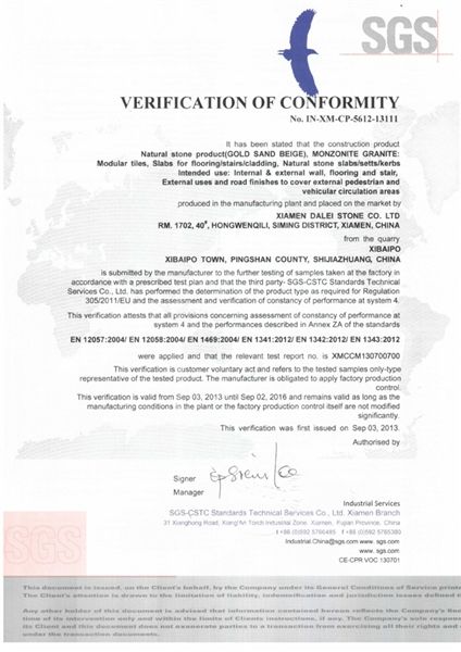 Gold Sand Beige Granite CE Certificate