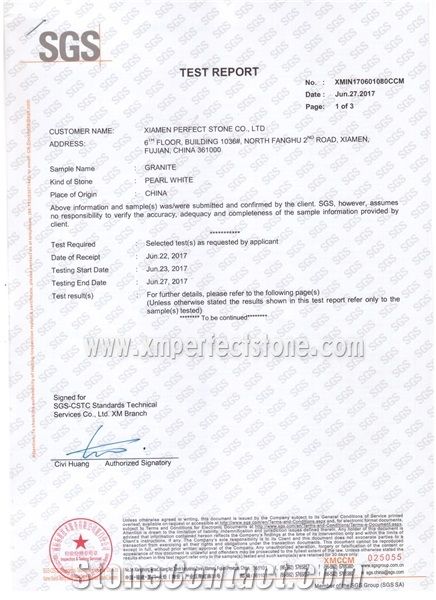 Pearl White Granite Test Report