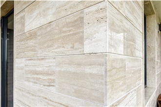 Beige Travertine Wall Cladding on Residence