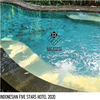 Five Stars Swimming Pool Project 2020 Using Green Quartzite Sukabumi 10x10x1cm Sawn Cut