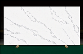 Chinese Polish Clear Grey Veins White Quartz Slabs