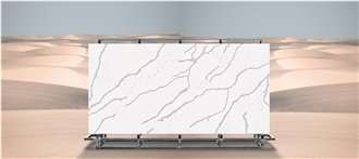 Custom White Diagonal Artificial Quartz Slabs