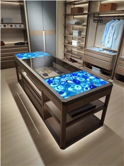 Customized Size Blue Agate Semiprecious Stone Slabs