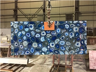 Customized Size Blue Agate Semiprecious Stone Slabs