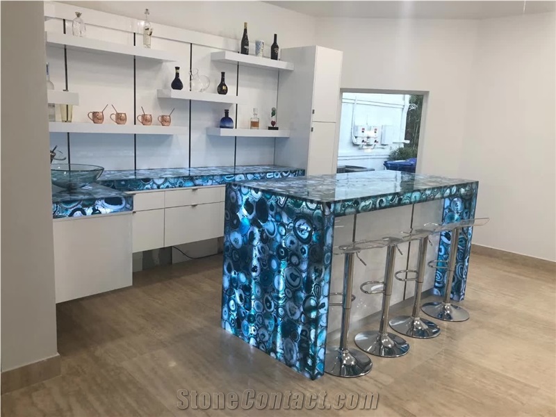 Customized Size Blue Agate Semiprecious Stone Slabs