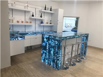 Customized Size Blue Agate Semiprecious Stone Slabs