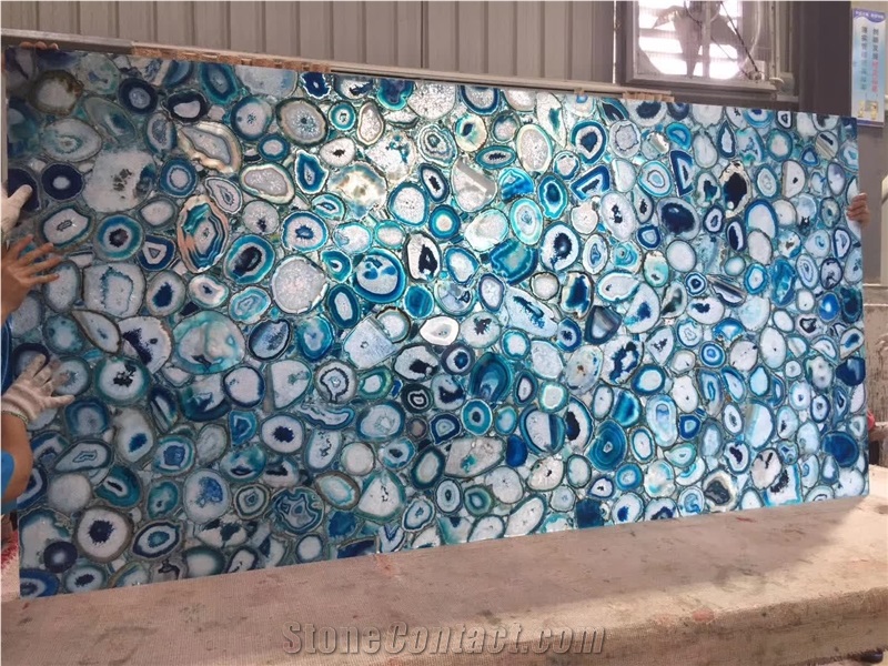 Customized Size Blue Agate Semiprecious Stone Slabs