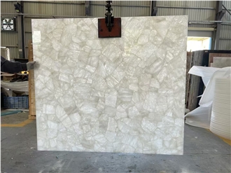 White Crystal Quartz Gemstone Semiprecious Stone Slabs