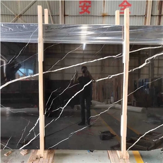 Chinese Matt Nero Black Marquina Marble Slab Tiles