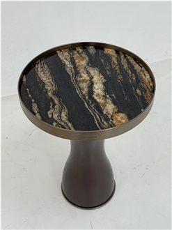 OEM ODM Saturnia Gold Granite Black Stone Table Top On Sale