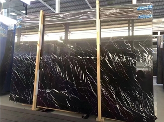Polished Nero Marquina Slab Tiles For Background Wall