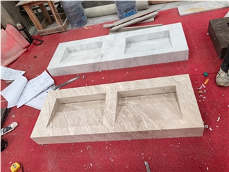 GOLDTOP Cappuccino Marble Double Sink Bathroom Countertop