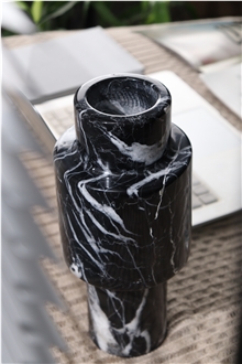Black Marquina Marble High Footed Interior Vase