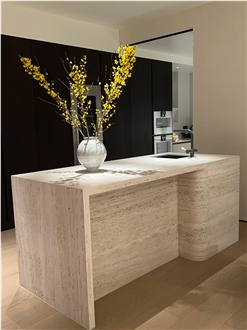 Customized Natural Beige Travertine Kitchen Countertop