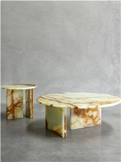 Luxury Round Green Onyx Coffee Table Tops
