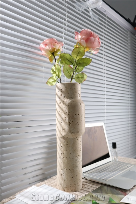 Natural Beige Travertine Home Decorative Vase