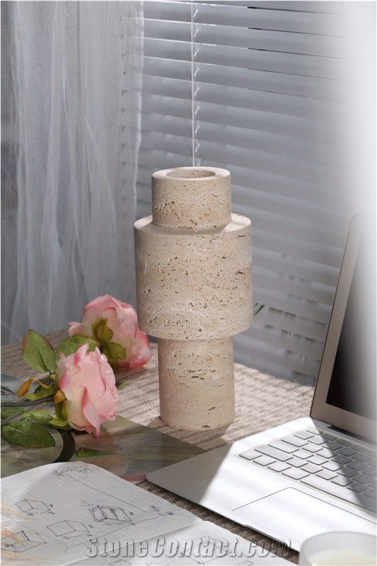 Natural Beige Travertine Home Decorative Vase