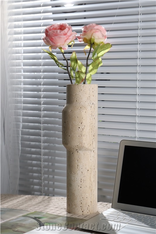 Natural Beige Travertine Home Decorative Vase