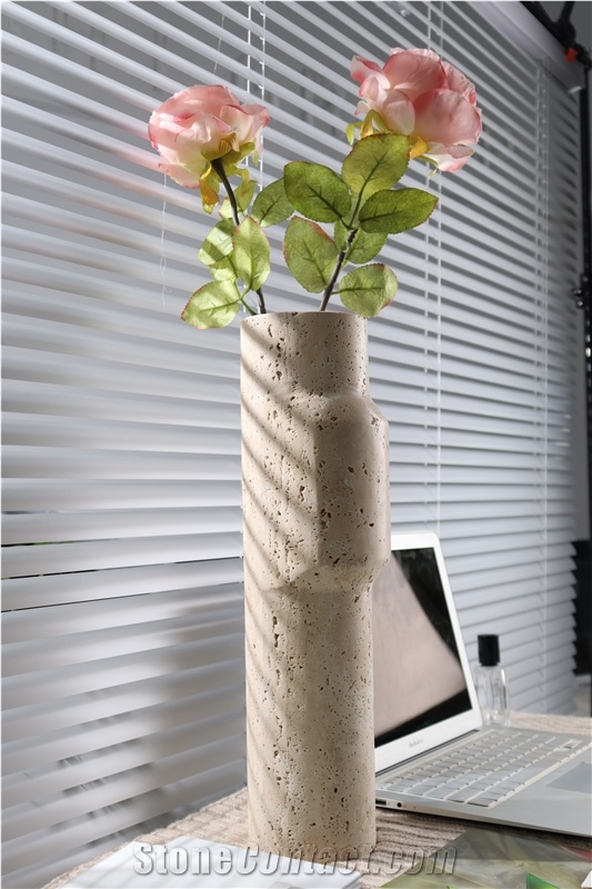 Natural Beige Travertine Home Decorative Vase