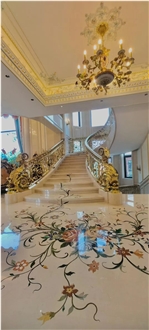 Marble Hotel Lobby Waterjet Square Medallions Factory