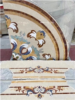 Natural Marble Living Room Floor Water Jet Medallion Pattern