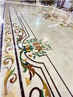 Waterjet Marble Pattern Beige Marble Waterjet Medallions