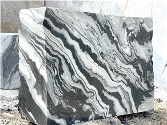 Phantom White Marble Block – Exotic Black And White Waves