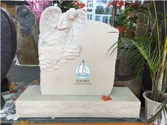 Carrarra White Marble Angel Carved Headstone