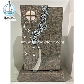 Dalva Granite Rose Carvning Gravestone With Lamp