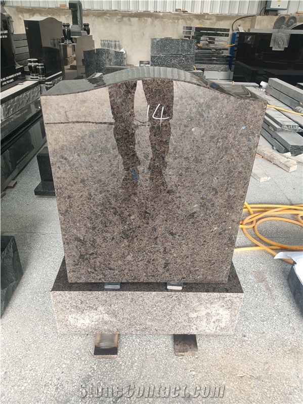 Labrador Antique Brown Granite Upright Serp Top Headstone