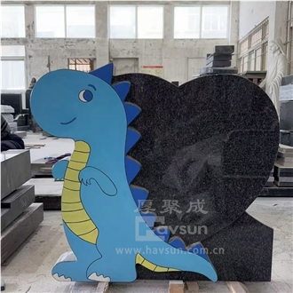 Hand Carved Dinosaur With Heart Granite Headstone For Kids