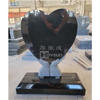 Hand Holding Heart Black Granite Memorial Headstone