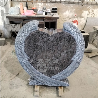 Vizag Blue Granite Wing With Hearts Memorial Headstones