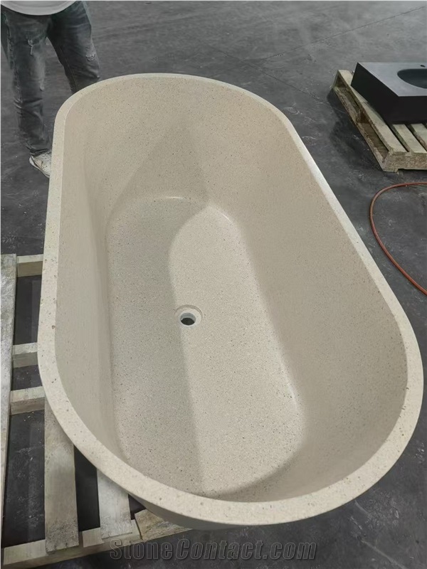 Solid Artificial Stone Terrazzo Freestanding Bathtub