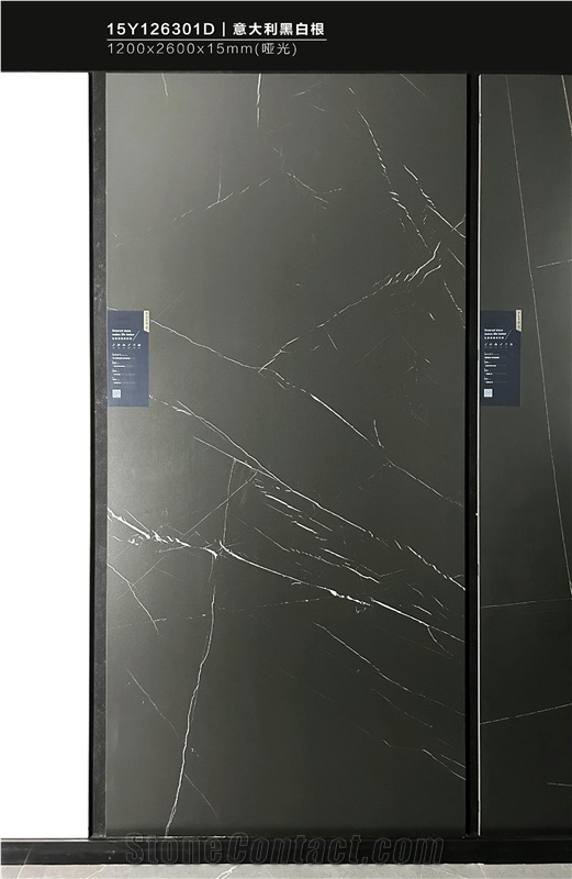 Chinese BLACK AND WHITE Matt 1.2X2.6M 15Mm Porcelain Tiles