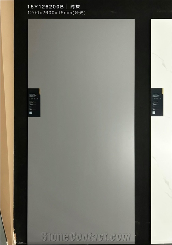 Chinese Pure Grey Matt 1.2X2.6M 15Mm Porcelain Tiles