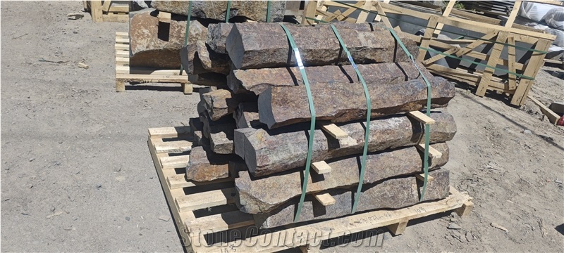 Rustic Brown Red Basalt Columns Pillars In Garden Decor