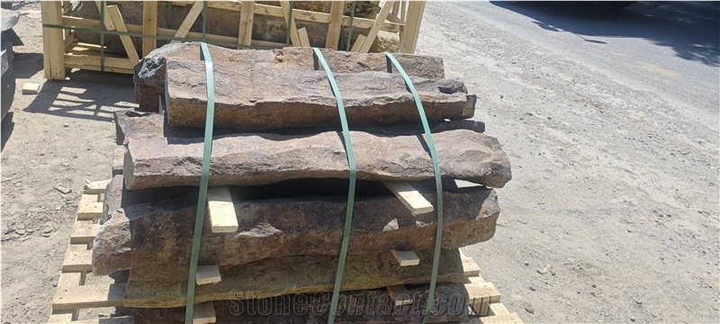 Rustic Brown Red Basalt Columns Pillars In Garden Decor