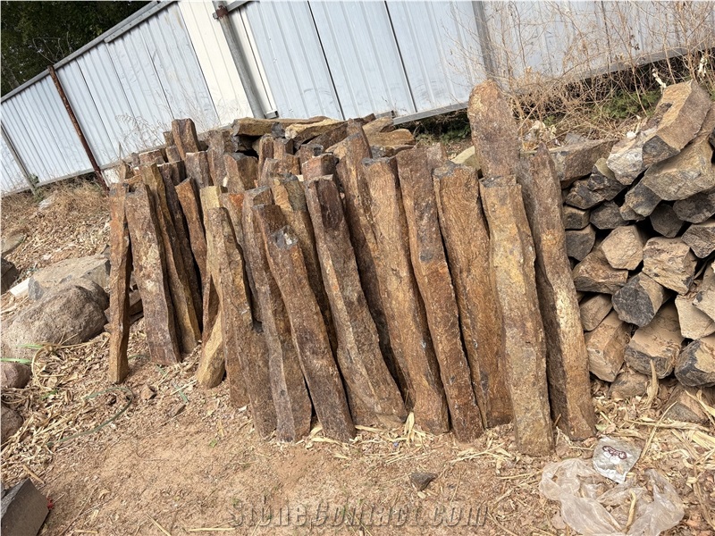 Rustic Brown Red Basalt Columns Pillars In Garden Decor