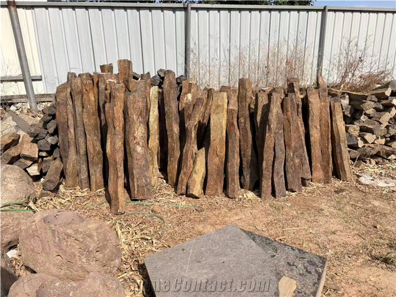 Rustic Brown Red Basalt Columns Pillars In Garden Decor