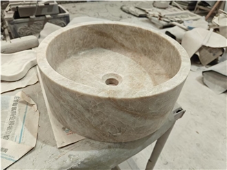 Beige Quartzite Taj Mahal Round Wash Basin For Bathrooms