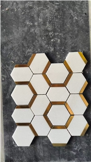 Hexagon Thassos+Copper Mosaic Tiles For Kitchen Backsplash