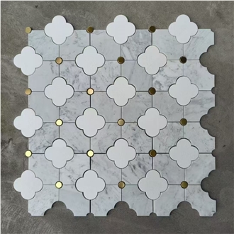 Water-Jet Inlay Mosaic Tiles Marble Thassos And Carrara