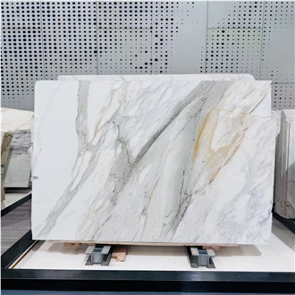 Calacatta Gold Marble Slabs White Base Golden Accents