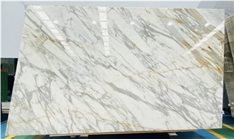 Polished Calacatta Gold Marble Slabs Shiny Finish High End Look