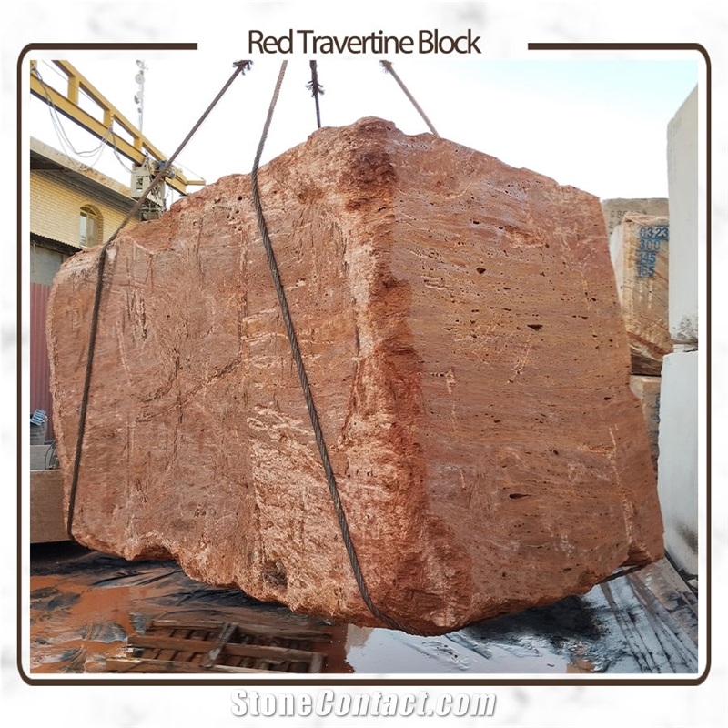 Azarshahr Red Travertine Blocks from Iran - StoneContact.com