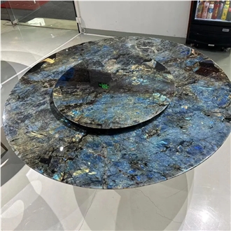 Minimalist Design Translucent Lemurian Blue Granite Table Top